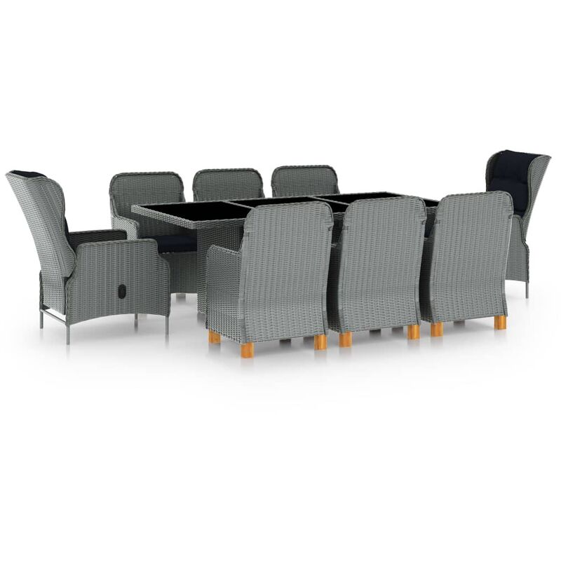 

Set comedor jardín 9 pzas y cojines ratán sintético gris claro