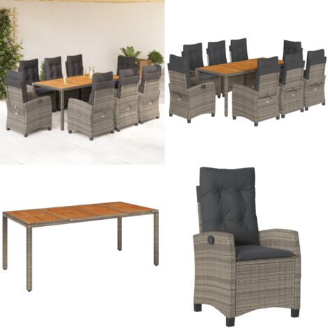 Set comedor jardín 9 pzas y cojines ratán sintético gris - Muebles de jardín - Sillas de jardín