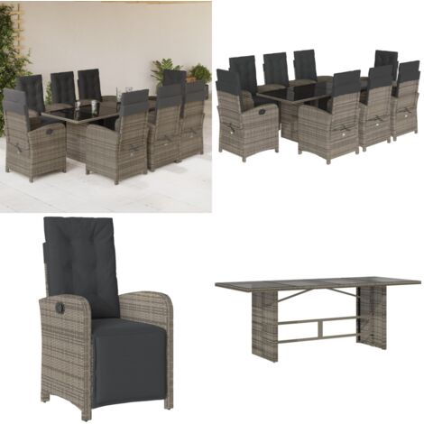 Set comedor jardín 9 pzas y cojines ratán sintético gris - Sillas de jardín - Cojines de jardín