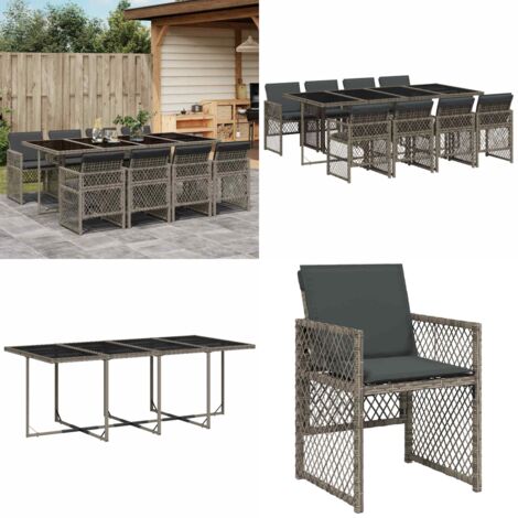 Set comedor jardín 9 pzas y cojines ratán sintético gris - Sillas de jardín - Cojines para sillas