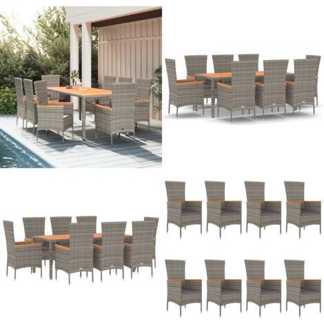 Set comedor jardín 9 pzas y cojines ratán sintético gris - Sillas de jardín - Cojines sintéticos