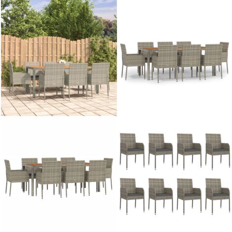 Set comedor jardín 9 pzas y cojines ratán sintético gris - Sillas de jardín - Cojines sintéticos