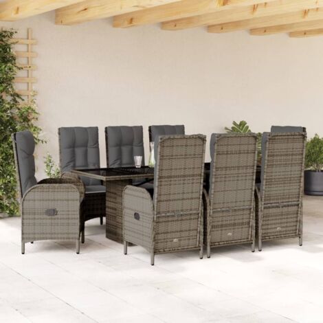 Set comedor jardín 9 pzas y cojines ratán sintético gris vidaXL
