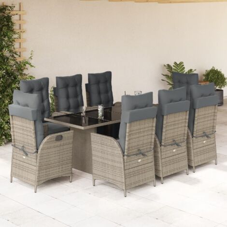 Set comedor jardín 9 pzas y cojines ratán sintético gris vidaXL