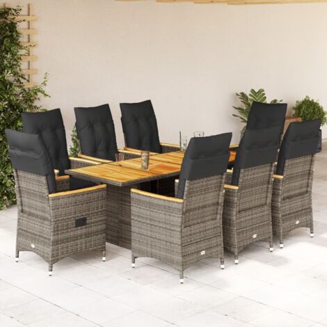 Set comedor jardín 9 pzas y cojines ratán sintético gris vidaXL