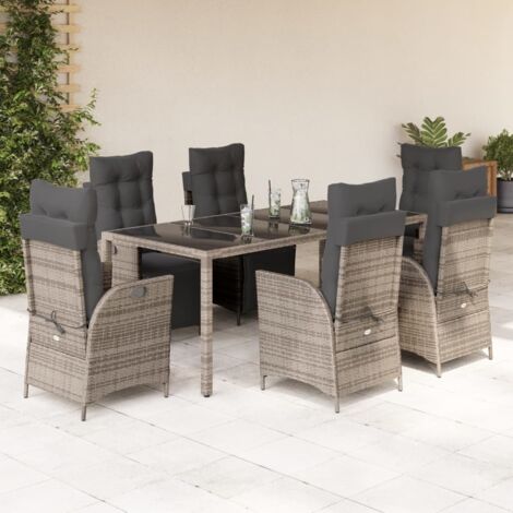 Set comedor jardín 9 pzas y cojines ratán sintético gris vidaXL