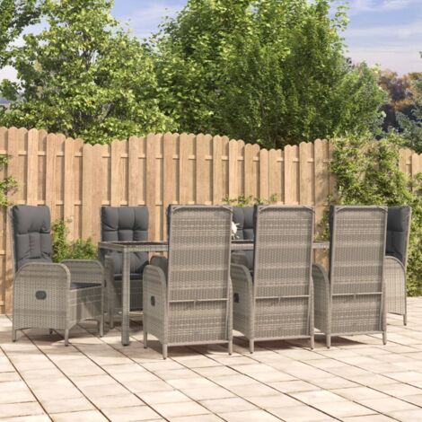 Set comedor jardín 9 pzas y cojines ratán sintético gris vidaXL