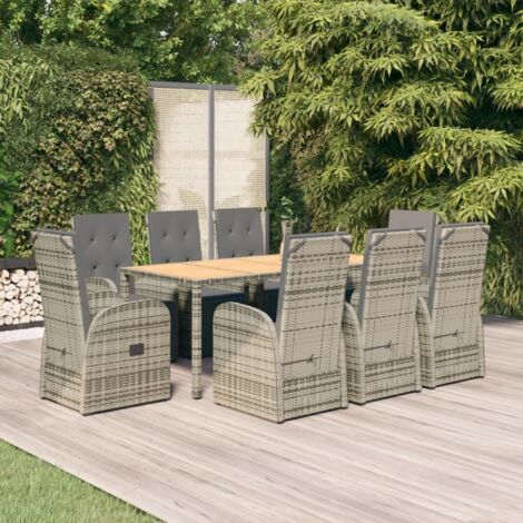 Set comedor jardín 9 pzas y cojines ratán sintético gris vidaXL