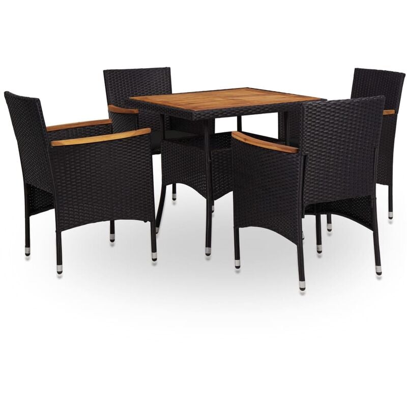 

Youthup - Set comedor jardín 5 pzas ratán sintético y madera acacia negro - Negro
