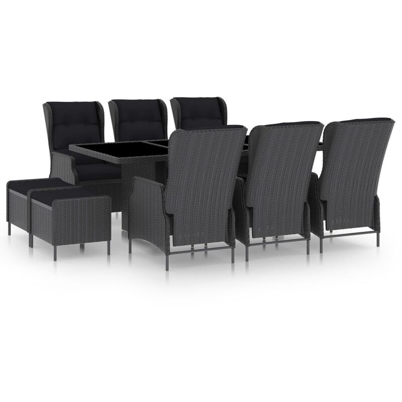 

Set comedor jardín 9 pzas cojines ratán sintético gris oscuro - Gris
