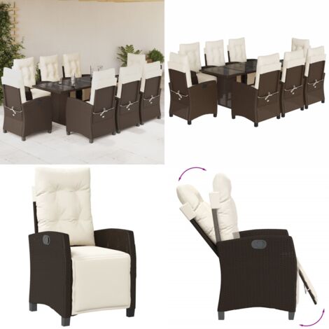 Set comedor para jardín 9 pzas y cojines ratán sintético marrón - Sillas de jardín - Cojines de asiento