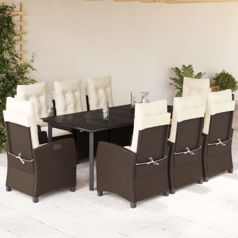 Set comedor para jardín 9 pzas y cojines ratán sintético marrón vidaXL