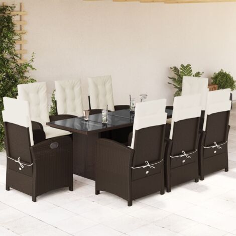 Set comedor para jardín 9 pzas y cojines ratán sintético marrón vidaXL