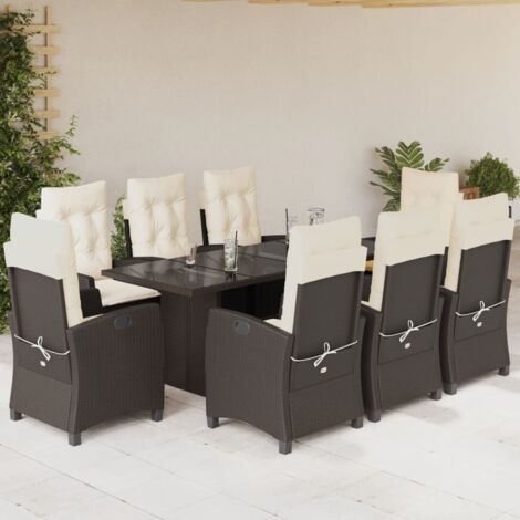 Set comedor para jardín 9 pzas y cojines ratán sintético marrón vidaXL