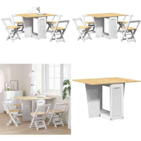 Set comedor plegable mariposa 5 pzas Corona madera pino blanco - Mesa extensible - Sillas plegables