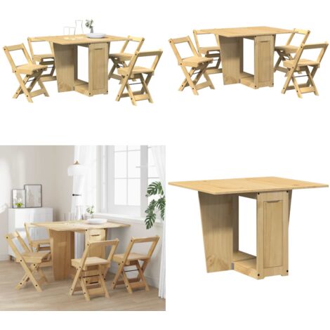 Set comedor plegable mariposa 5 pzas Corona madera pino marrón - Mesa extensible - Sillas plegables
