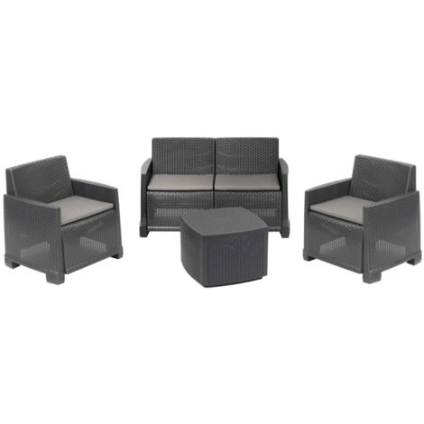 SET COMO DIVANO A 2 POSTI + 2 POLTRONE + TAVOLINO ANTRACITE