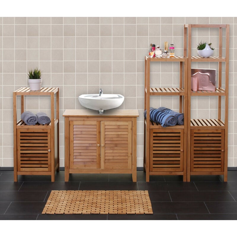 Mendler - Set complet de salle de bains HWC-B18, Meuble Armoires Étagères Bambou