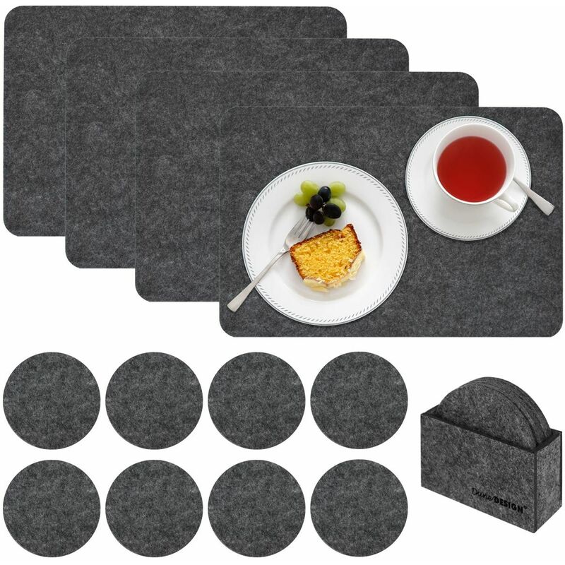 

set completo 4 Salvamanteles individuales 8 Posavasos Ø10cm Gris - Dunedesign