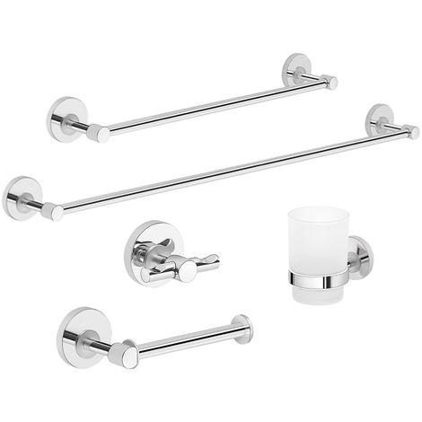 Gedy Accessori Da Bagno.Set Completo 5 Pezzi Gedy Ficus Metallo Cromato Lucido E Contenitori In Vetro Satinato Fi99 01 13