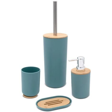 Set completo accessori bagno da appoggio acquamarina in abs e bambù Surf