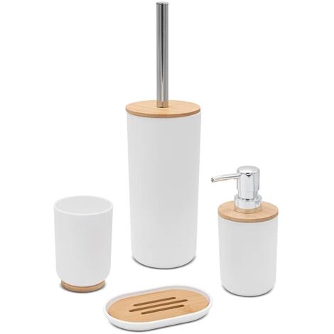 Set completo accessori bagno da appoggio in abs bianco e bambù Surf