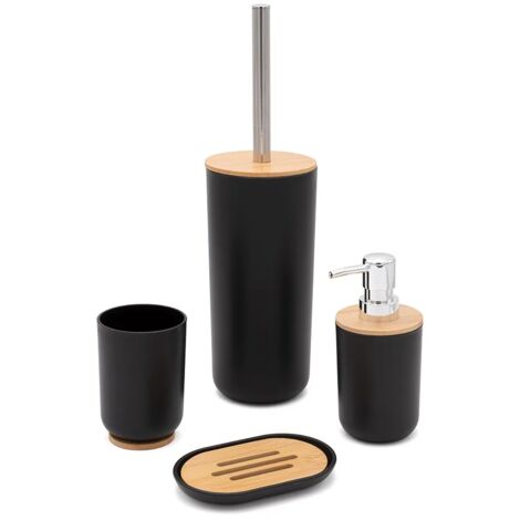Set completo accessori bagno da appoggio in abs nero e bambù Surf