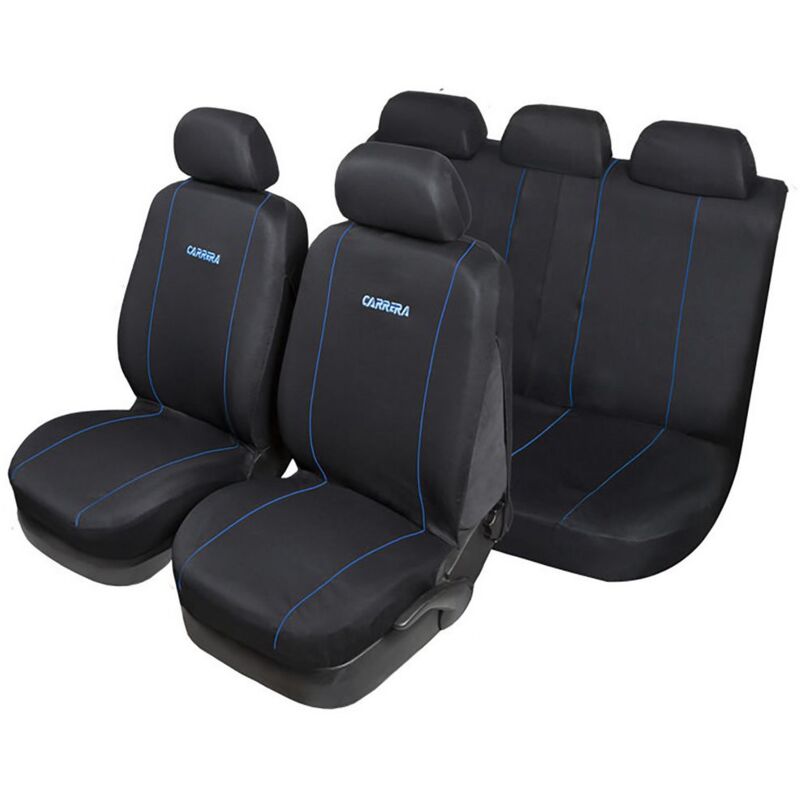 Image of Start - Set Completo Coprisedili Gt Turbo Universale con 5 poggiatesta nero-blu