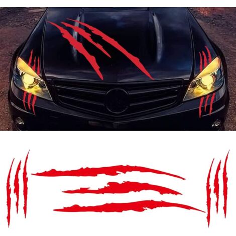 Set completo di decalcomanie Monster Claw, striscia antigraffio per auto, nero, faro, moto, camion, decorazione (rosso)