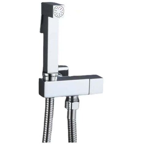 Set completo di doccetta per WC in ottone, argento, valvola angolare in rame + pistola in zinco + tubo flessibile per doccia da 1,5 m