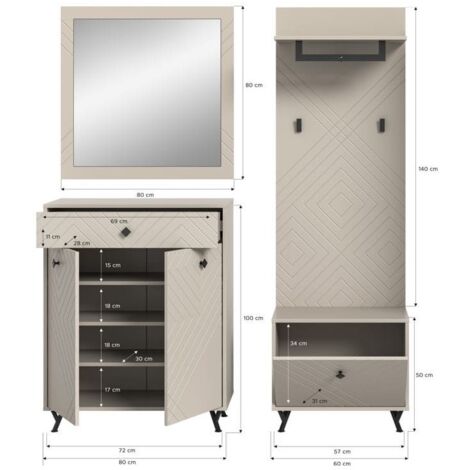 Set completo d'ingresso LUNA – Beige opaco – 215x190x35 cm – 6 nicchie, 5 ripiani