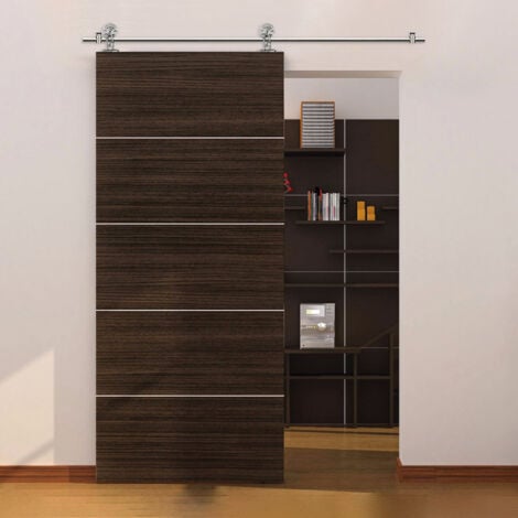 Set Completo Puerta (FABIO) Inox. Madera + Guia 2 Mts - Inox Mate