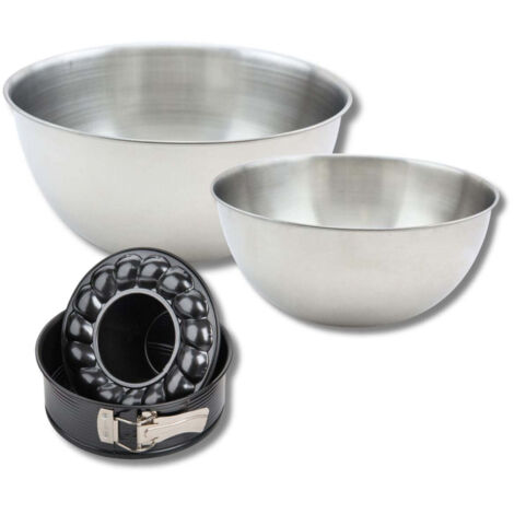Set comprenant 1 Moule à manqué et à savarin 18 cm, 1 spatule Zenker et 2 bols à mixer en inox Fackelmann