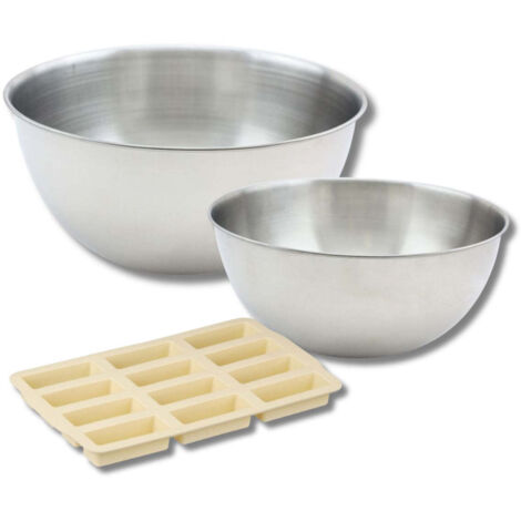 Set comprenant 1 Moule Silicone, 1 spatule Zenker, 2 bols à mixer en inox Fackelmann