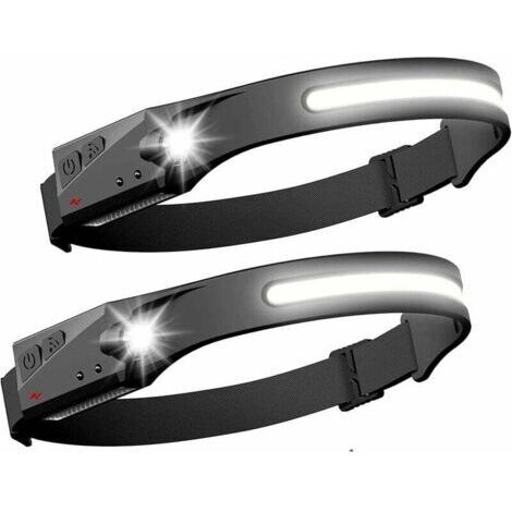 Set con 2 lampade frontali LED, torcia con sensore, lampada frontale potente con LED COB e XPE, 5 modalità operative, ricaricabile tramite USB, luce di corsa, resistente all'acqua