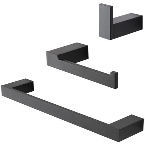 Set con appendino, porta rotolo e porta salviette a muro nero Sky