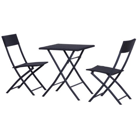 SET CON TAVOLINO E 2 SEDIE DA GIARDINO PIEGHEVOLI IN RATTAN COLORE NERO