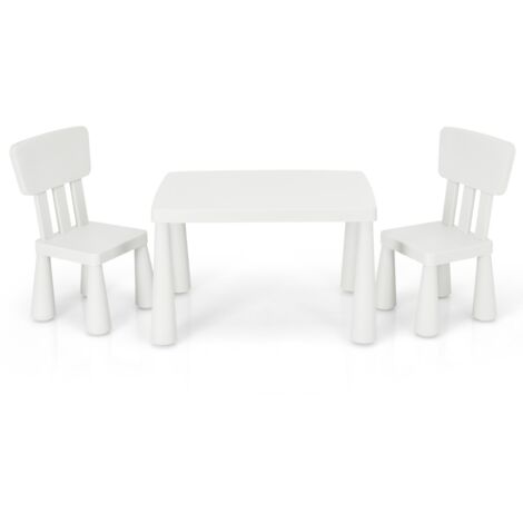Set con tavolo e 2 sedie per bambini, Set con tavolo e 2 sedie per mangiare disegnare scrivere e fare lavoretti Bianco