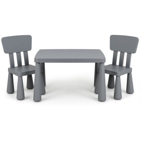 Set con tavolo e 2 sedie per bambini, Set con tavolo e 2 sedie per mangiare disegnare scrivere e fare lavoretti Grigio