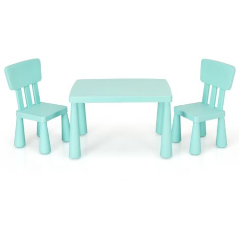 Set con tavolo e 2 sedie per bambini, Set con tavolo e 2 sedie per mangiare disegnare scrivere e fare lavoretti Verde