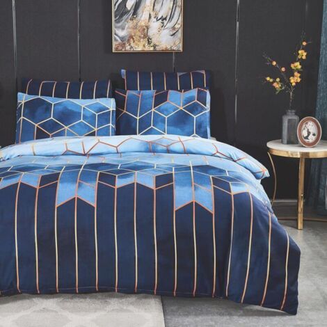 Set copripiumino 200x200 cm con 2 federe 50x75 cm, biancheria da letto in microfibra con stampa geometrica boho, blu