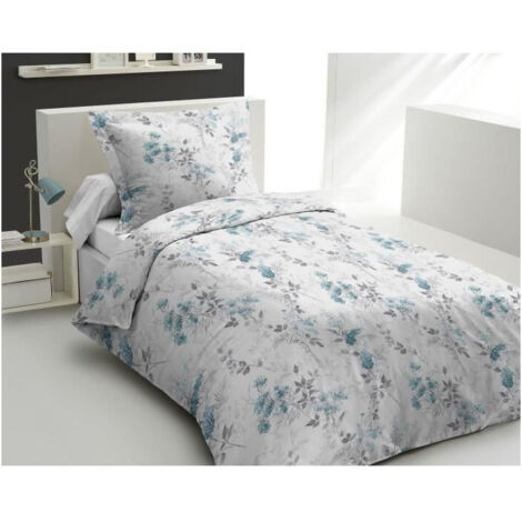 Set copripiumino - HOME LINGE PASSION - POMPADOUR - 100% Cotone - 140x200 cm - Bianco/Fiori