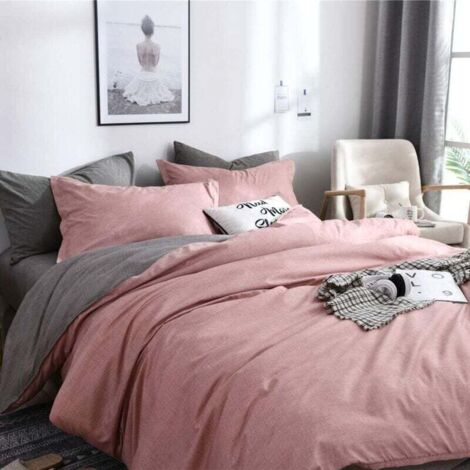 Set copripiumino matrimoniale - Set di biancheria da letto in microfibra con fantasia a tinta unita e plaid, 2 federe e 1 copripiumino (220x240 cm, rosa)