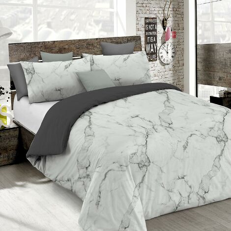 Set Copripiumino Microfibra Fashion, Lavorato in Italia - Parure Copri Piumino - Sacco Piumone 200x200 cm con Patella e Federe Cuscino, Piazza e Mezza, Marble