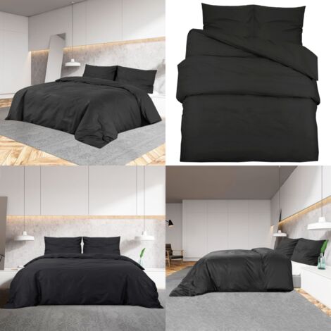 Set Copripiumino Nero 200x220 cm in Microfibra Leggera - Copripiumino in microfibra - Set copripiumino
