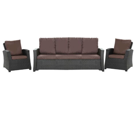 Set coussins pour salon de jardin résine tressée 5-6 places, coussins pour canapé 170x50x7cm Marron, coussins pour fauteuil de jardin 2x50x56cm