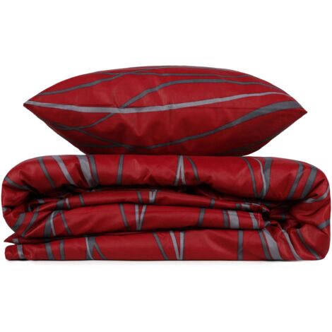 Set couvre-lit 240x220cm et 2 taies d'oreiller 60x60cm Velma Tissu Motif Bandes ondulées Bordeaux