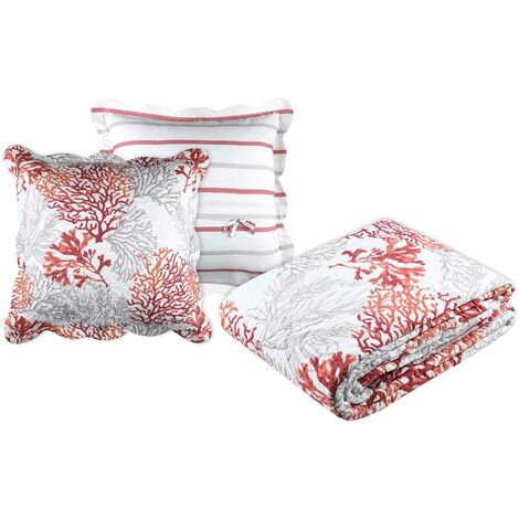 Set couvre lit boutis Corail et 2 taies taille 220 x 240 cm