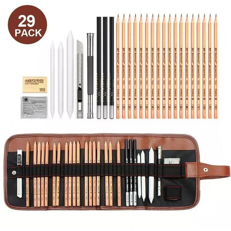 Set Crayon Dessin et Croquis, Art Supplies avec Esquisse Crayons Graphite & Crayons Fusain pour Enfants Adultes Professionnels, 29 Pièces