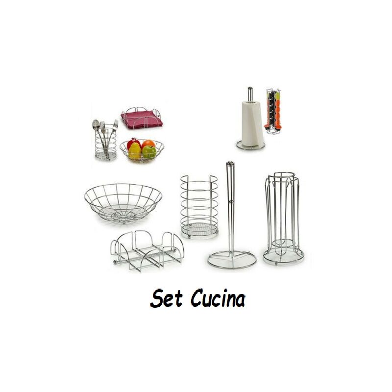 Image of Set Cucina 5 Pezzi Porta Rotolo, Porta Capsule, Posate, Frutta, Tovaglioli